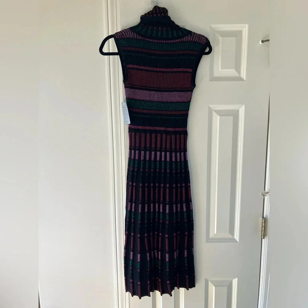 NWT Maggy London Metallic Stripes Mock Neck Midi Sweater Dress (GMA Ginger Zee) - Picture 6 of 11